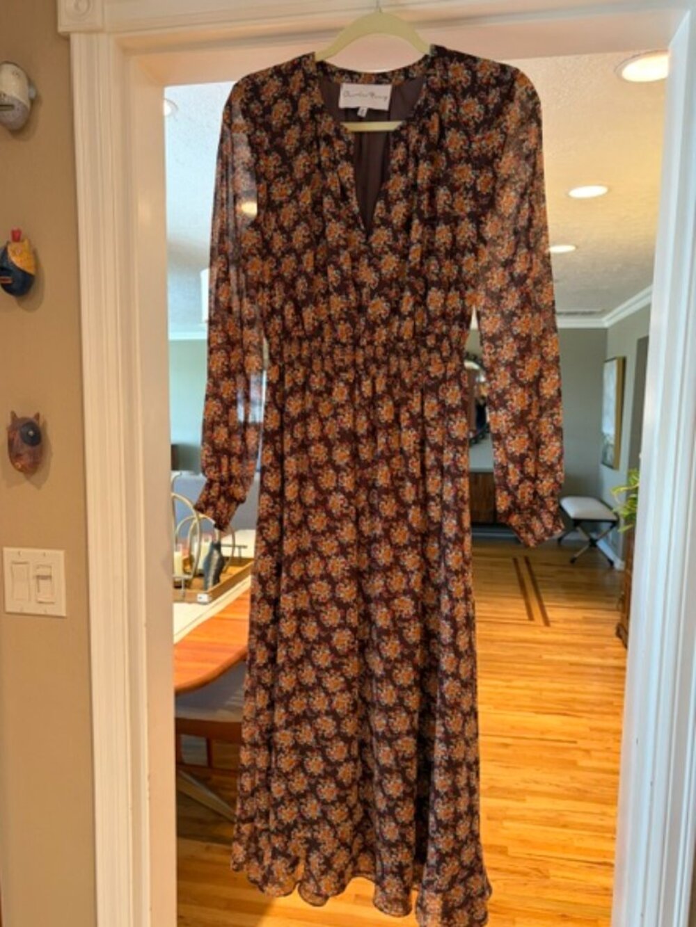 Charles Henry Floral Long Sleeved Midi Dress Medium